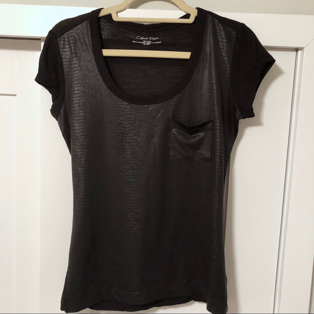 Calvin Klein vegan leather front t-shirt
